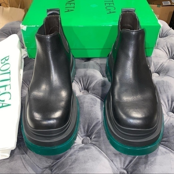 New Size 39 Bottega Veneta Tire Ankle Boots Black Green - Picture 4 of 9